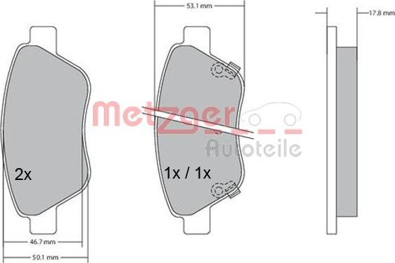 Metzger 1170057 - Комплект спирачно феродо, дискови спирачки vvparts.bg