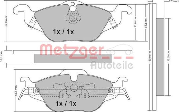 Metzger 1170063 - Комплект спирачно феродо, дискови спирачки vvparts.bg