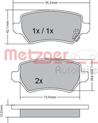 Metzger 1170004 - Комплект спирачно феродо, дискови спирачки vvparts.bg