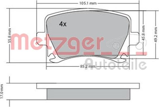 Metzger 1170005 - Комплект спирачно феродо, дискови спирачки vvparts.bg