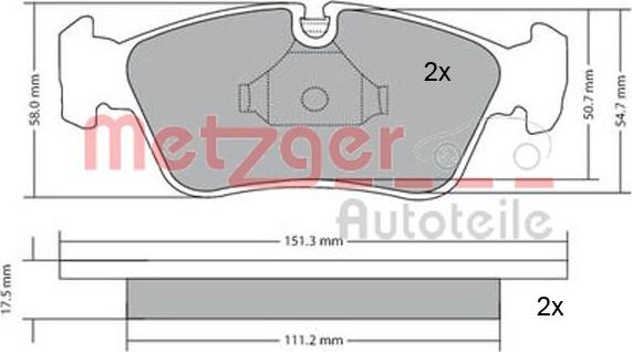 Metzger 1170019 - Комплект спирачно феродо, дискови спирачки vvparts.bg