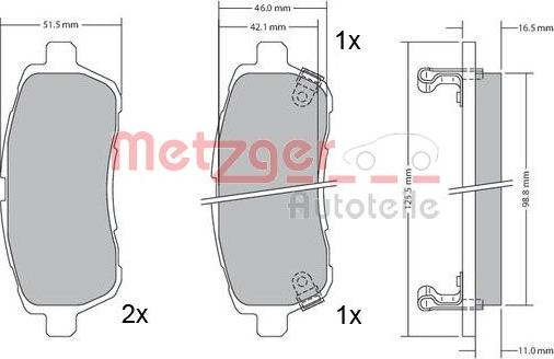 Metzger 1170017 - Комплект спирачно феродо, дискови спирачки vvparts.bg