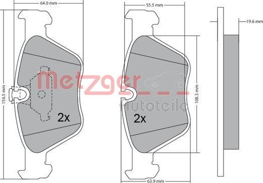 Metzger 1170086 - Комплект спирачно феродо, дискови спирачки vvparts.bg