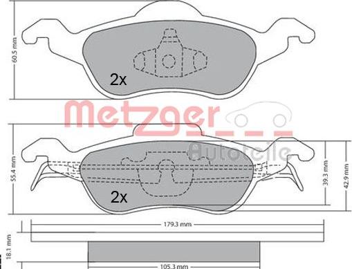 Metzger 1170038 - Комплект спирачно феродо, дискови спирачки vvparts.bg