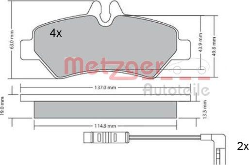 Metzger 1170037 - Комплект спирачно феродо, дискови спирачки vvparts.bg