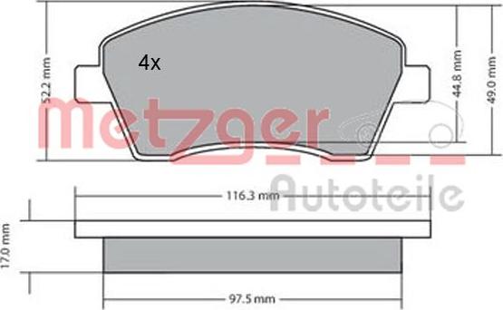 Metzger 1170029 - Комплект спирачно феродо, дискови спирачки vvparts.bg