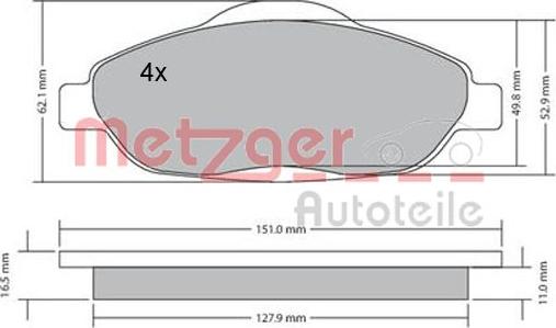 Metzger 1170194 - Комплект спирачно феродо, дискови спирачки vvparts.bg