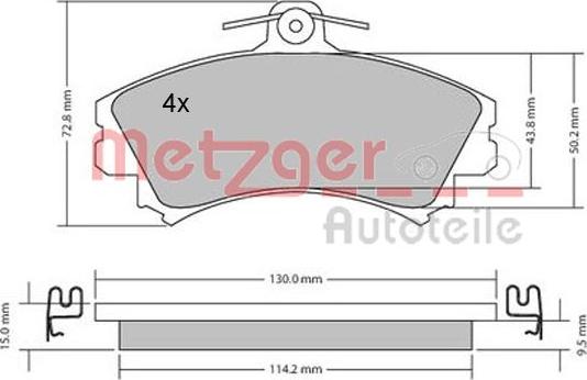Metzger 1170143 - Комплект спирачно феродо, дискови спирачки vvparts.bg