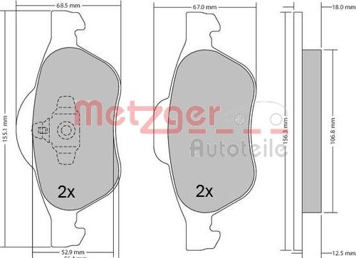 Metzger 1170155 - Комплект спирачно феродо, дискови спирачки vvparts.bg