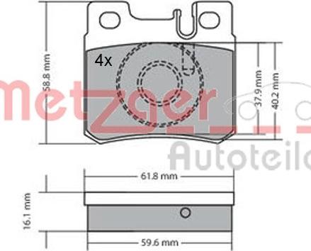 Metzger 1170158 - Комплект спирачно феродо, дискови спирачки vvparts.bg