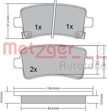 Metzger 1170152 - Комплект спирачно феродо, дискови спирачки vvparts.bg