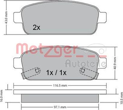 Metzger 1170164 - Комплект спирачно феродо, дискови спирачки vvparts.bg
