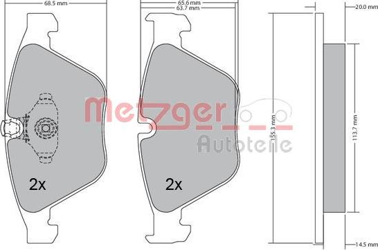 Metzger 1170168 - Комплект спирачно феродо, дискови спирачки vvparts.bg