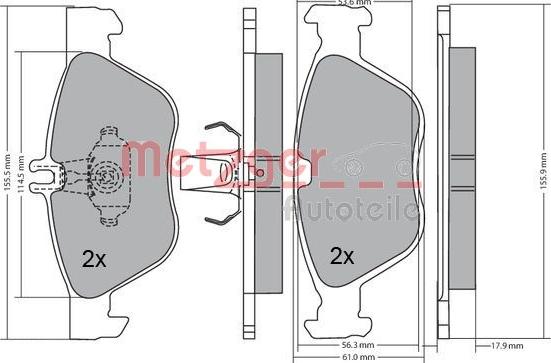 Metzger 1170162 - Комплект спирачно феродо, дискови спирачки vvparts.bg