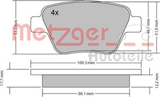 Metzger 1170106 - Комплект спирачно феродо, дискови спирачки vvparts.bg