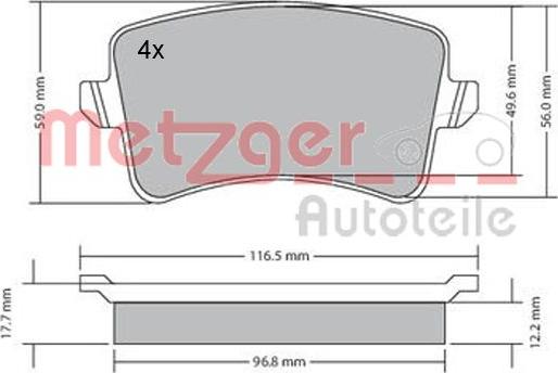 Metzger 1170113 - Комплект спирачно феродо, дискови спирачки vvparts.bg