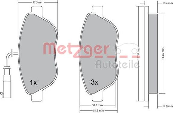 Metzger 1170185 - Комплект спирачно феродо, дискови спирачки vvparts.bg