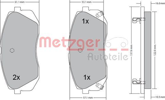 Metzger 1170186 - Комплект спирачно феродо, дискови спирачки vvparts.bg