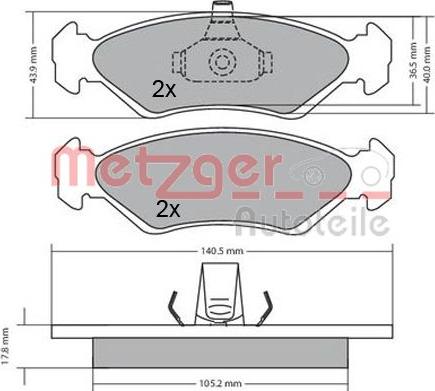 Metzger 1170182 - Комплект спирачно феродо, дискови спирачки vvparts.bg