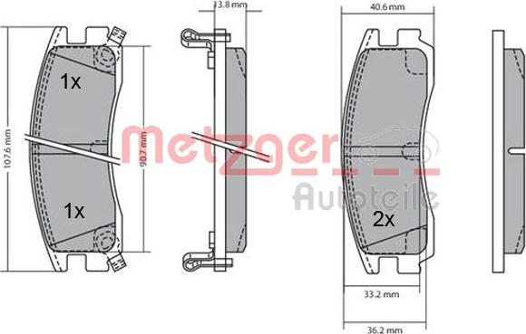 Metzger 1170187 - Комплект спирачно феродо, дискови спирачки vvparts.bg