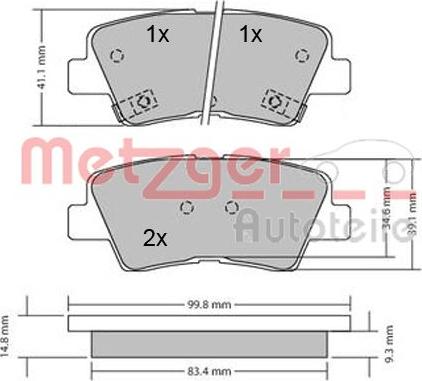 Metzger 1170134 - Комплект спирачно феродо, дискови спирачки vvparts.bg