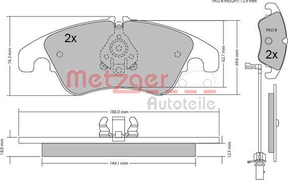 Metzger 1170127 - Комплект спирачно феродо, дискови спирачки vvparts.bg
