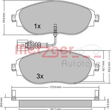 Metzger 1170173 - Комплект спирачно феродо, дискови спирачки vvparts.bg