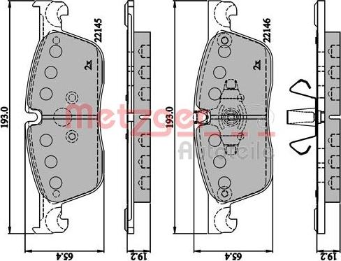 Metzger 1170893 - Комплект спирачно феродо, дискови спирачки vvparts.bg