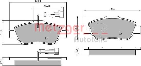 Metzger 1170849 - Комплект спирачно феродо, дискови спирачки vvparts.bg