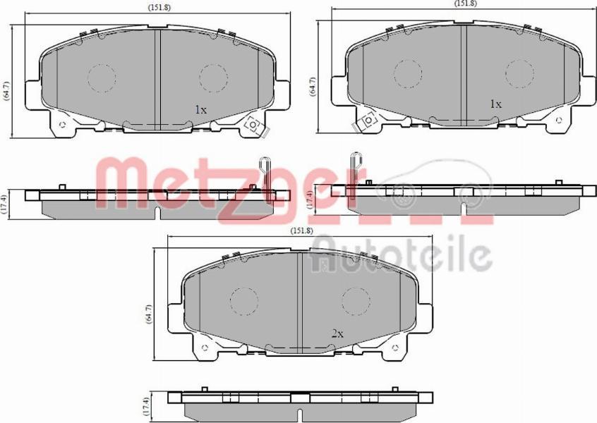 Metzger 1170840 - Комплект спирачно феродо, дискови спирачки vvparts.bg