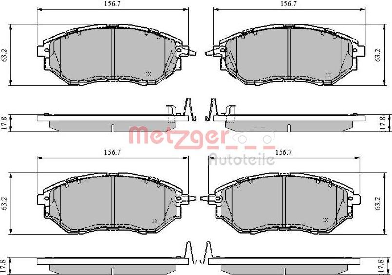 Metzger 1170841 - Комплект спирачно феродо, дискови спирачки vvparts.bg