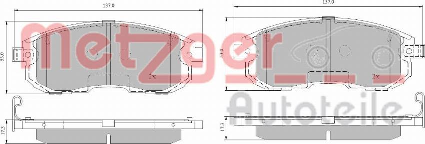 Metzger 1170851 - Комплект спирачно феродо, дискови спирачки vvparts.bg