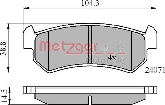 Metzger 1170869 - Комплект спирачно феродо, дискови спирачки vvparts.bg