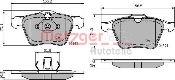 Metzger 1170864 - Комплект спирачно феродо, дискови спирачки vvparts.bg