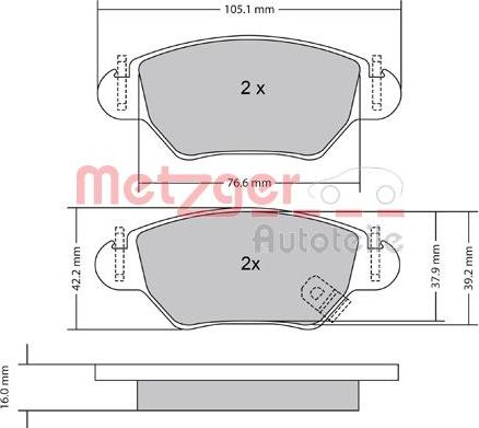 Metzger 1170809 - Комплект спирачно феродо, дискови спирачки vvparts.bg