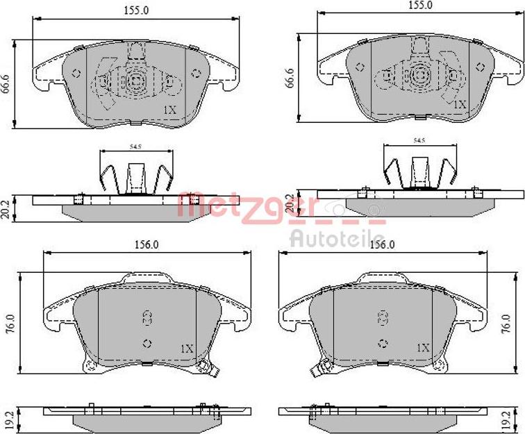 Metzger 1170837 - Комплект спирачно феродо, дискови спирачки vvparts.bg