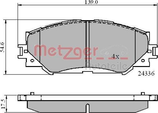 Metzger 1170873 - Комплект спирачно феродо, дискови спирачки vvparts.bg