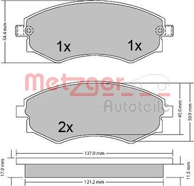 Metzger 1170394 - Комплект спирачно феродо, дискови спирачки vvparts.bg
