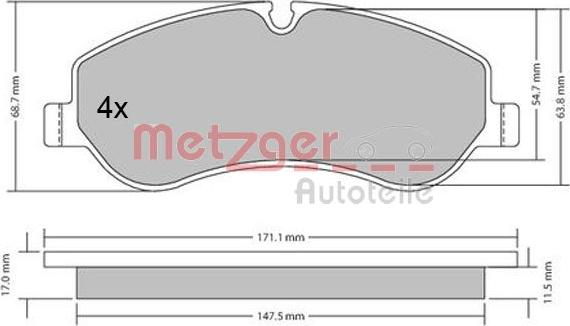 Metzger 1170349 - Комплект спирачно феродо, дискови спирачки vvparts.bg