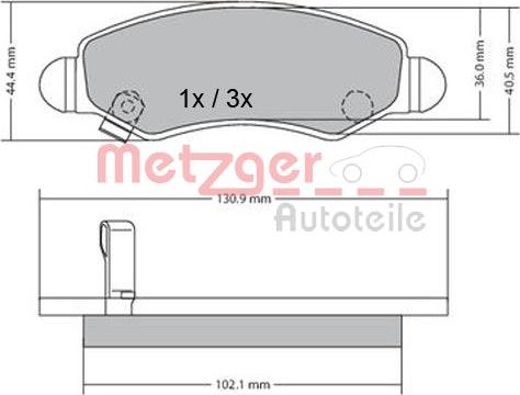 Metzger 1170340 - Комплект спирачно феродо, дискови спирачки vvparts.bg