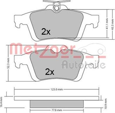 Metzger 1170343 - Комплект спирачно феродо, дискови спирачки vvparts.bg