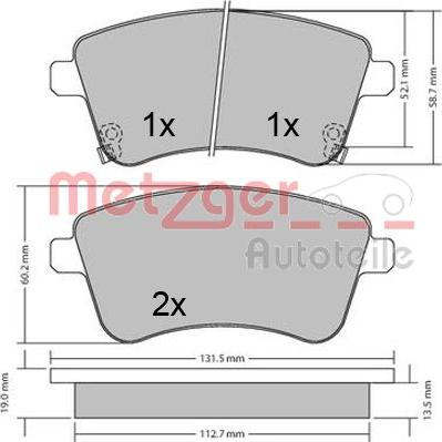 Metzger 1170359 - Комплект спирачно феродо, дискови спирачки vvparts.bg