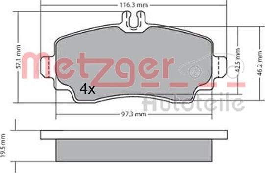 Metzger 1170353 - Комплект спирачно феродо, дискови спирачки vvparts.bg