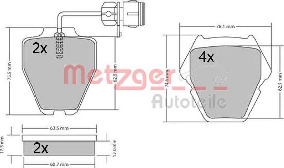 Metzger 1170364 - Комплект спирачно феродо, дискови спирачки vvparts.bg