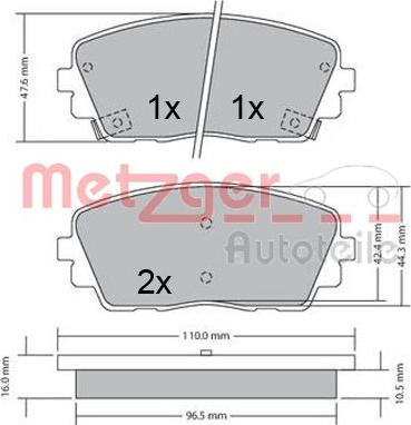 Metzger 1170361 - Комплект спирачно феродо, дискови спирачки vvparts.bg