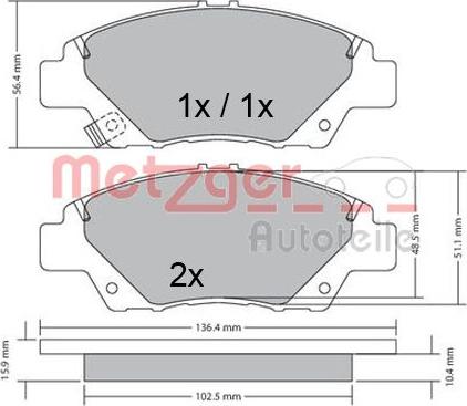 Metzger 1170367 - Комплект спирачно феродо, дискови спирачки vvparts.bg