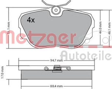 Metzger 1170316 - Комплект спирачно феродо, дискови спирачки vvparts.bg