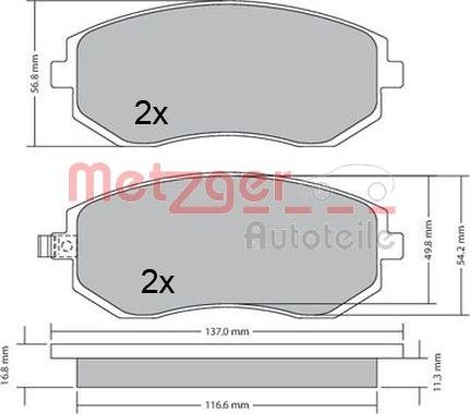 Metzger 1170312 - Комплект спирачно феродо, дискови спирачки vvparts.bg
