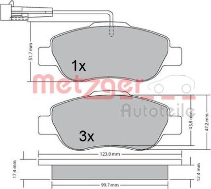 Metzger 1170382 - Комплект спирачно феродо, дискови спирачки vvparts.bg