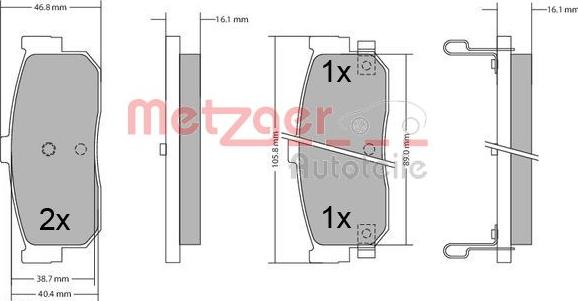 Metzger 1170387 - Комплект спирачно феродо, дискови спирачки vvparts.bg